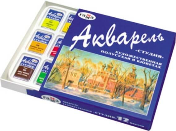 Акварель, художественная, СТУДИЯ, 12цв., кюветы 215002 1/20
