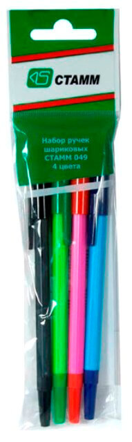 Набор шариковых ручек: 4цв. СТАММ 049 РШ07 1/70