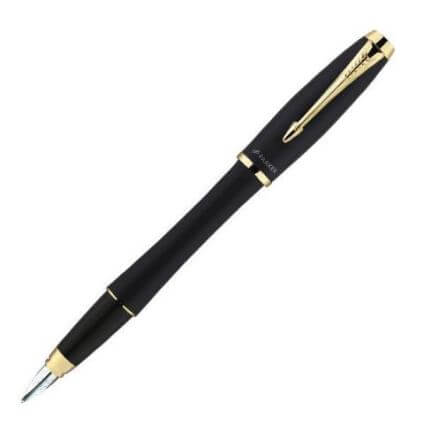 Ручка перьевая URBAN Muted Black GT, черный корпус с позолочен.деталями, синие чернила, перо F, арт.PARKER-S0850640	
