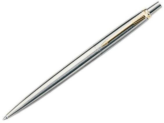 Ручка шариковая JOTTER Stainless Steel GT, корпус из нерж.стали, позол.клип, синие чернила M, арт.PARKER-S0705510	