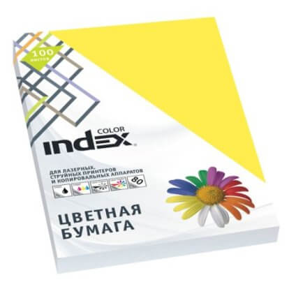 Бумага Index Color, 80гр ,А4, канареечный (57), 100л IC57/100 1/25