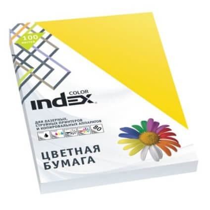 Бумага Index Color, 80гр ,А4, ярко-желтый (56) 100л. IC56/100 1/25
