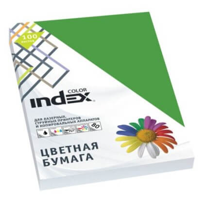 Бумага Index Color, 80гр ,А4, ярко-зеленый (63) 100л. IC63/100 1/25