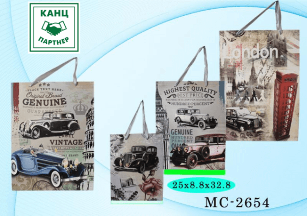 Пакет подарочный 25*32,8*8,8 см. цветной, рисунок-машины, город /ассорти/, МС-2654 1/12