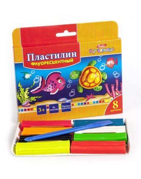 Пластилин восковой 8 цв. флуо-Морская семейка-120г со стеком KPf_08210 1/25