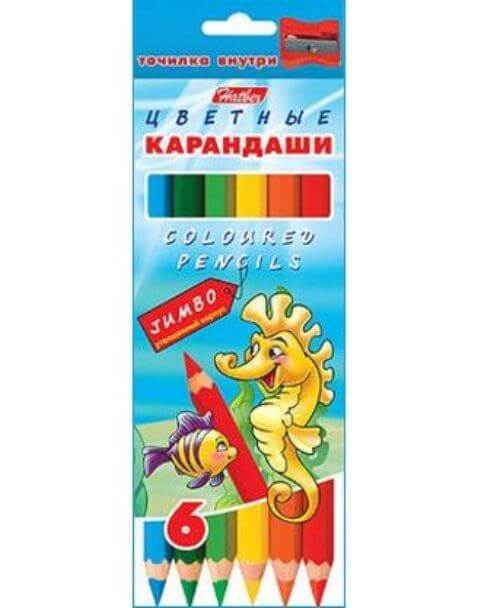 Карандаши 6 цв. JUMBO-Морская семейка- утолщ.к. с точилкой BKd_06210 1/24