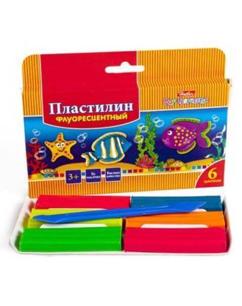 Пластилин восковой 6цв. флуо-Морская семейка-90г со стеком KPf_06210 1/38