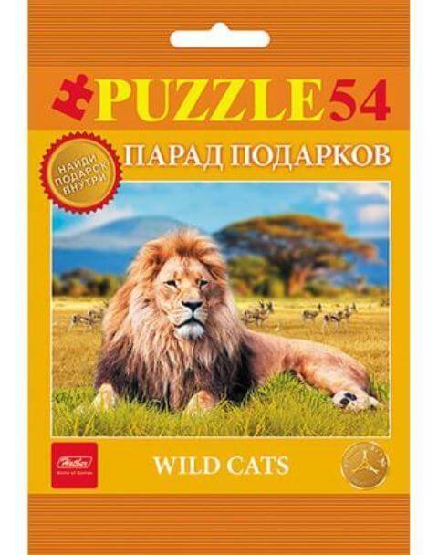 Пазлы 54эл. А5ф 130х175мм   -Дикие кошки-  асс. в пакете с европодв.  54ПЗ5  1/40