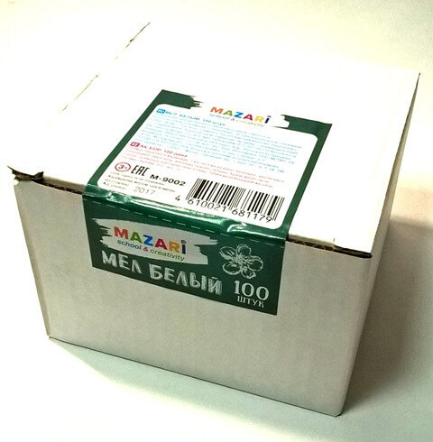 Мел, школьный, белый, штучный, , 100шт. в коробочке, карт.коробка М-9002 1/8