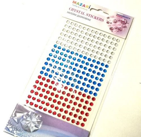 Наклейки-стразы акриловые,ТРИКОЛОР, 10*22см М-8750 1/12