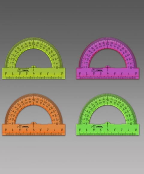 Транспортир 8см 180* Neon Cristal 4цв ТР010 1/20