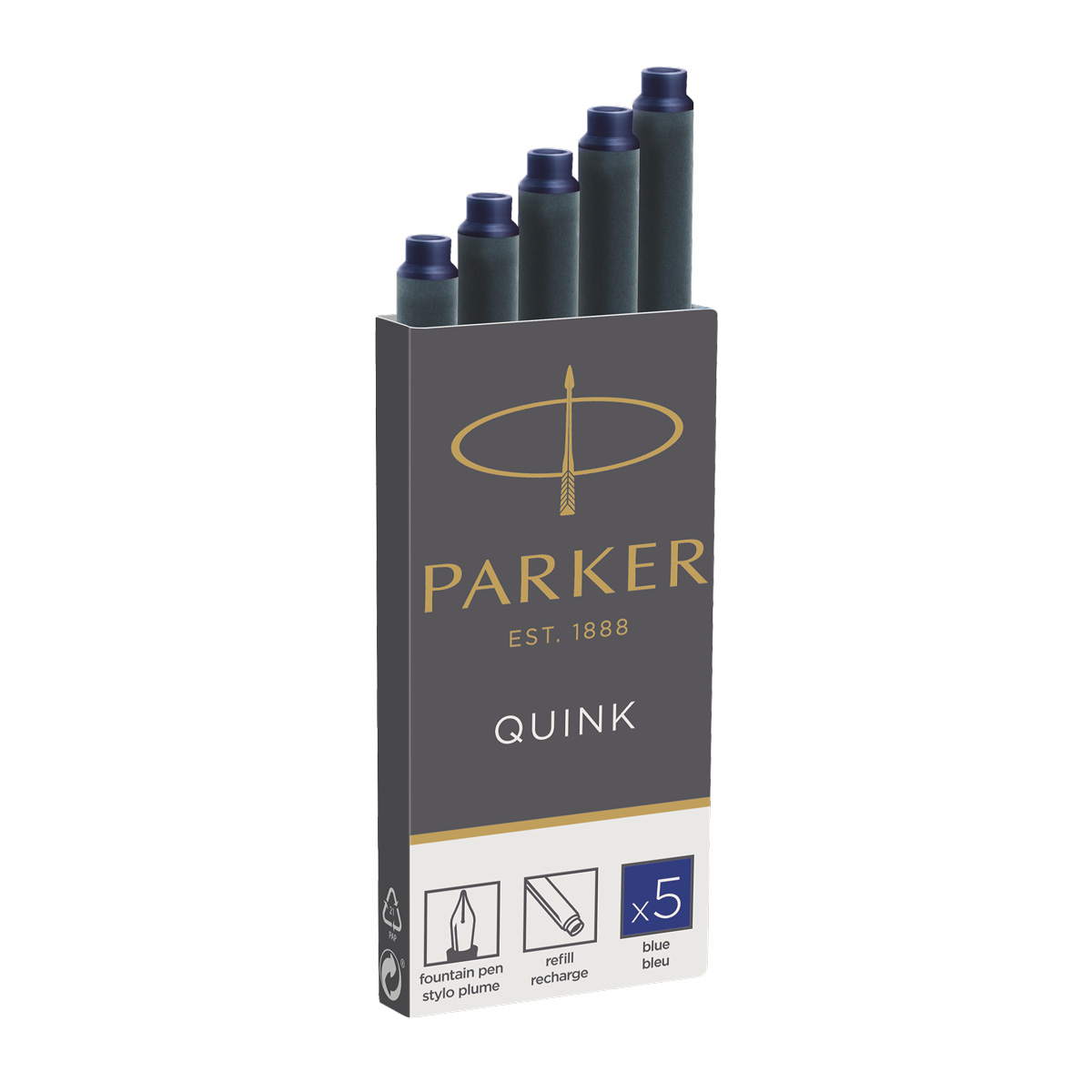 Картридж с чернилами син. QUINK (набор 5шт) для перьевой ручки, LONG, арт.PARKER-1950384 1/1
