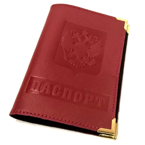 Обложка для паспорта кожа натур. КОНГРЕВ строчка (выворотное тиснение) метал.уголки цв.ассорти