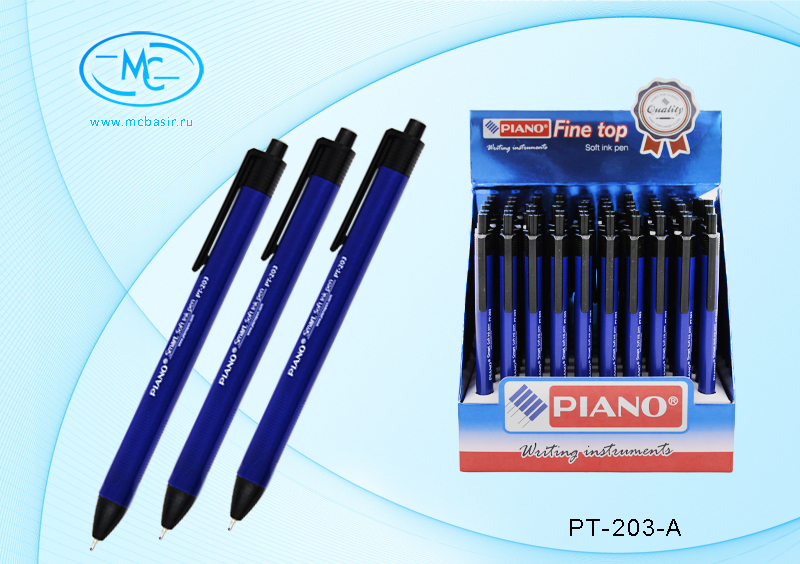 Ручка авт. масляная "Piano Smart" трехгр.цв. к. с черными вставками, игольчатый наконечник PT-203-A 1/50