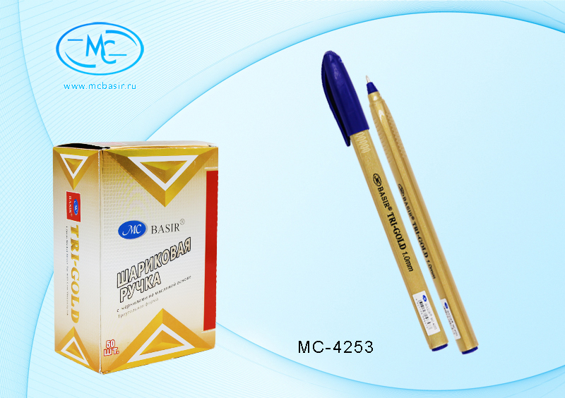 Ручка масляная "TRI-GOLD" 1мм золотой, трёхгранный, пластиковый к. МС-4253 1/50