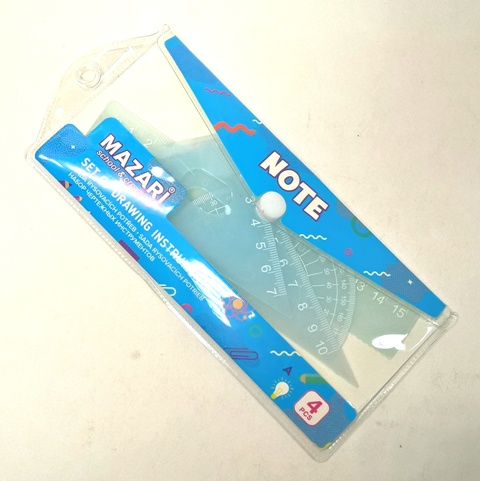 Линейки в наборе NOTE 4шт(треуг.2шт, лин.15см, тр-р) в пластик.конверте М-5582 1/30