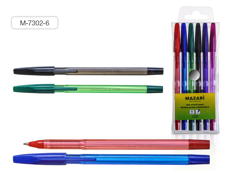 Набор шариковых ручек: 6цв. STYLUS 0,7мм M-7302-6