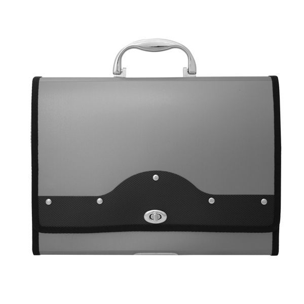 Папка-портфель: А4 13 отд. METALLIC с металлическим замком, цв.серебр/черная IEF01/SL