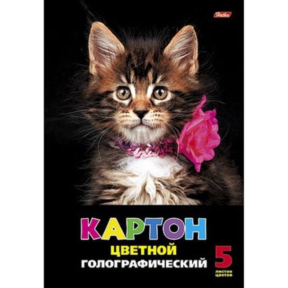 Картон цв. А4 5л.5цв. голограф. "Пушистый котенок" в папке 5Кц4гф_08052 1/35