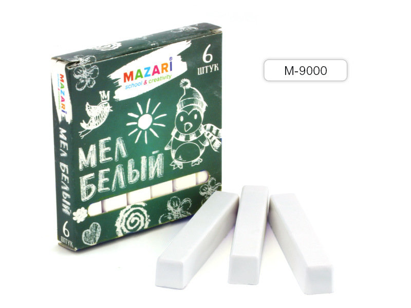 Мел, школьный, белый, (набор из 6шт.), карт.коробка М-9000 1/30