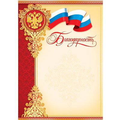 Благодарность А4 без отделки, 9-19-017А 1/20/100