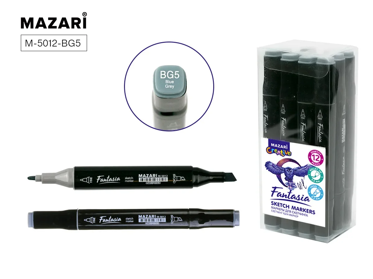 Маркер для скетчинга двусторонний FANTASIA, blue grey М-5012--BG5 1/12