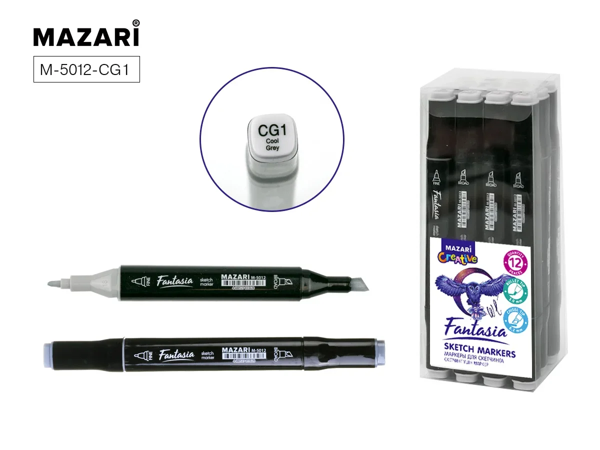 Маркер для скетчинга двусторонний FANTASIA, cool grey М-5012-CG1 1/12