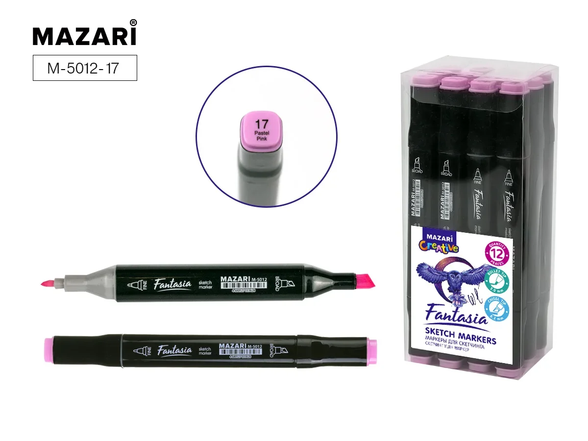 Маркер для скетчинга двусторонний FANTASIA,pastel pink, М-5012-17 1/12