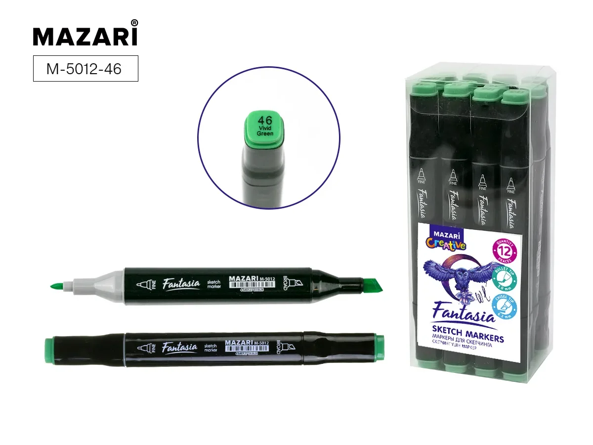 Маркер для скетчинга двусторонний FANTASIA, vivid green, М-5012-46 1/12