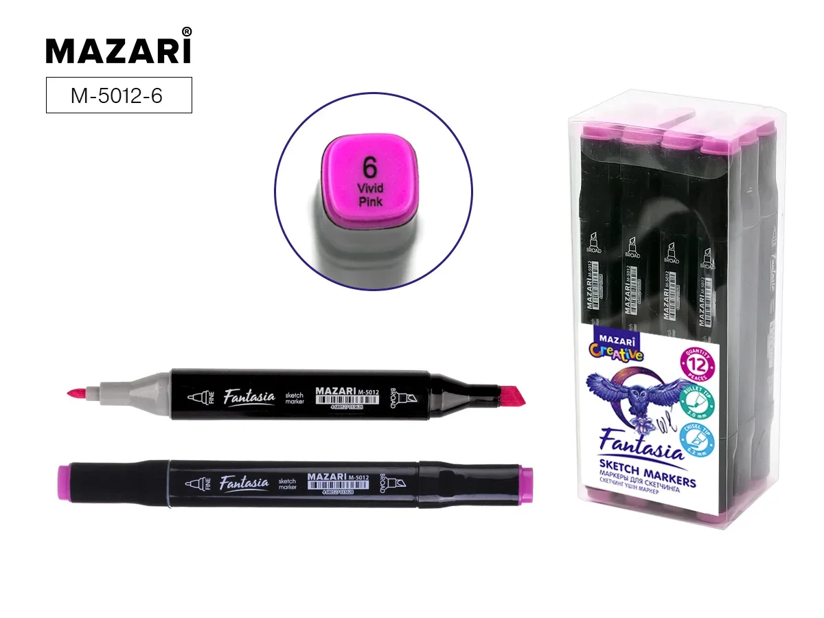 Маркер для скетчинга двусторонний FANTASIA, vivid pink, М-5012-6 1/12