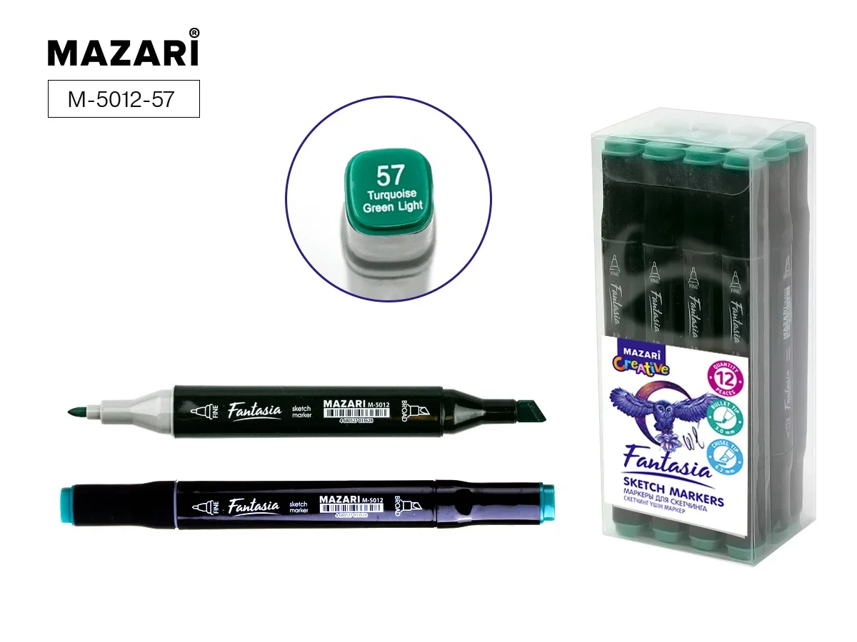 Маркер для скетчинга двусторонний FANTASIA, turquoise green light, М-5012-57 1/12