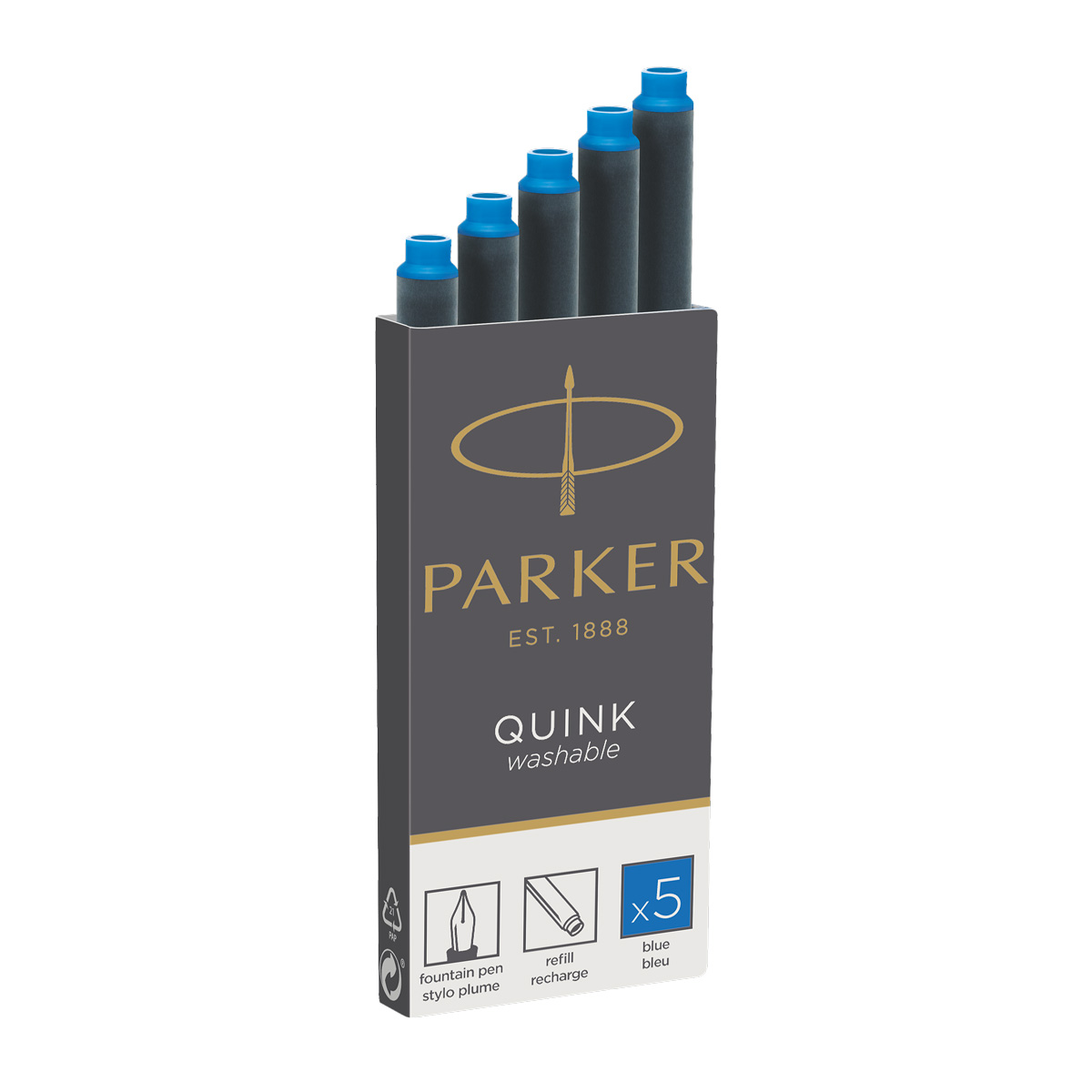 Картридж с чернилами синие (набор 5шт) QUINK для перьевой ручки, LONG арт.PARKER-1950383