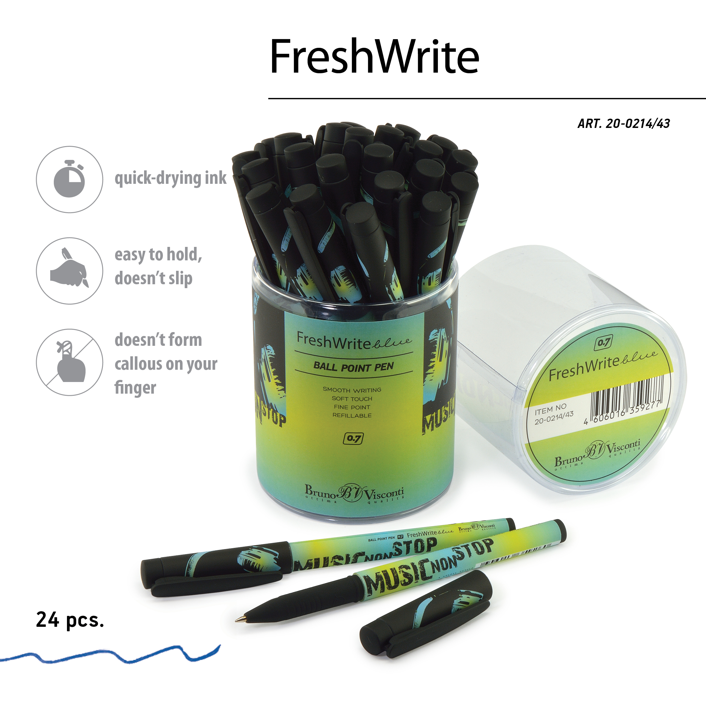 РУЧКА "FreshWrite. Music blue" ШАРИКОВАЯ 0.7 ММ, СИНЯЯ 20-0214/43 1/24