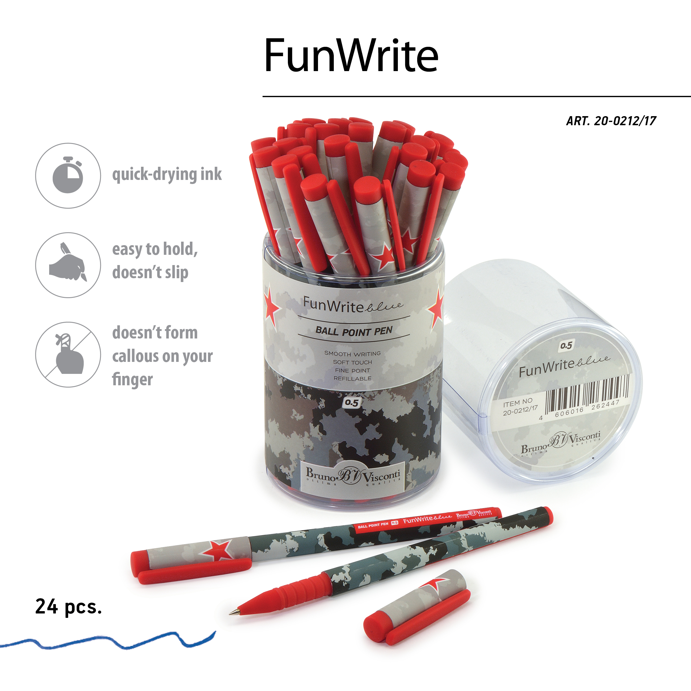 РУЧКА "FunWrite. Military blue" ШАРИКОВАЯ 0.5 ММ, СИНЯЯ 20-0212/17 1/24