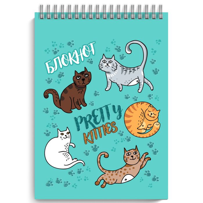 Блокнот А7 гребень 40л "КОТЫ И КОШКИ" блестк. 50643
