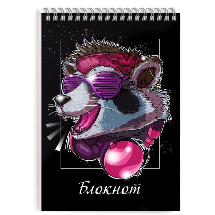 Блокнот А5 60л гребень "МОДНЫЙ ЕНОТ" лак, конгрев 50797