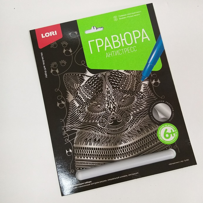 Гравюра-антистресс 18*24см с эффектом серебра Шустрый енот Гр-552
