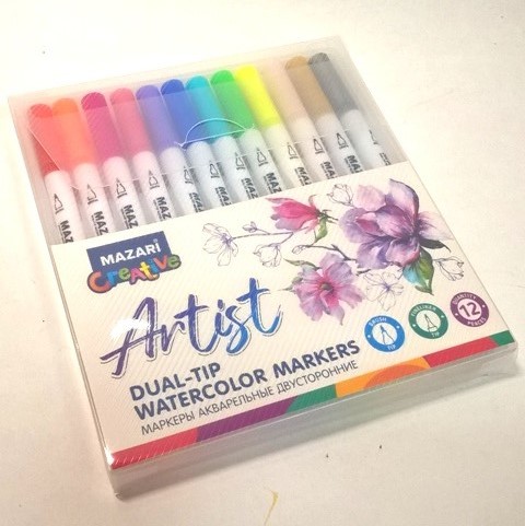 Маркер акварельный двустор. ARTIST набор 12цв кисть/перо арт.М-5084-12