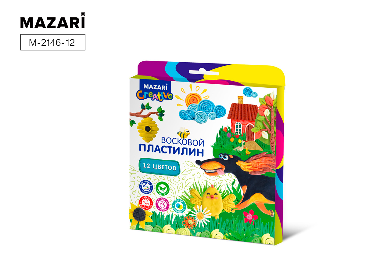 Пластилин восковой 12цв, 180гр М-2146-12 1/19