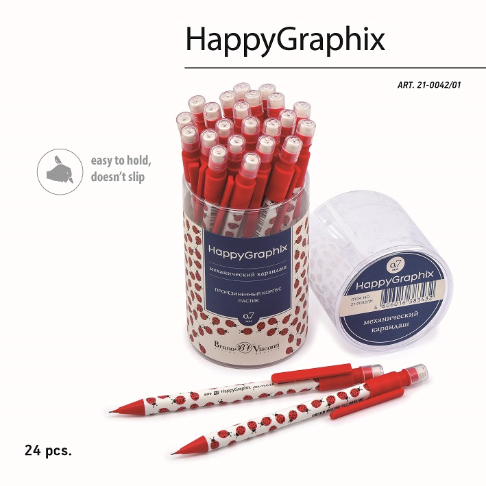 Карандаш авт. "HappyGraphix. Божьи коровки" 0,7мм 21-0042/01 1/24