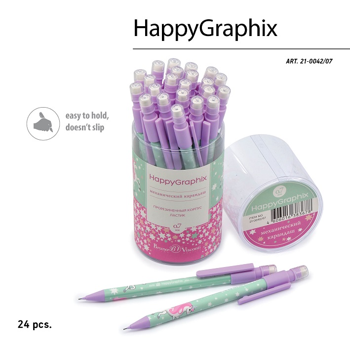 Карандаш авт. "HappyGraphix. Единорог" 0,7мм 21-0042/07 1/24
