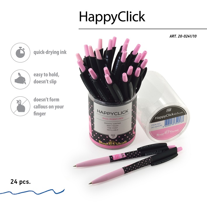 РУЧКА "HappyClick. Розовая кошечка" ШАРИКОВАЯ 0.5 ММ, СИНЯЯ 20-0241/10 1/24