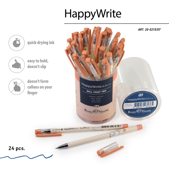 РУЧКА "HappyWrite. Котенок на качелях" ШАРИКОВАЯ 0.5 ММ, СИНЯЯ 20-0215/07 1/24