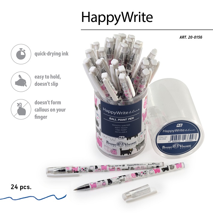 РУЧКА "HappyWrite. Розовые котята" 0,5мм 20-0156 1/24