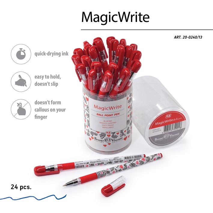 РУЧКА "MagicWrite. Еноты. Сердечки" ШАРИКОВАЯ 0.5 ММ, СИНЯЯ 20-0240/13 1/24