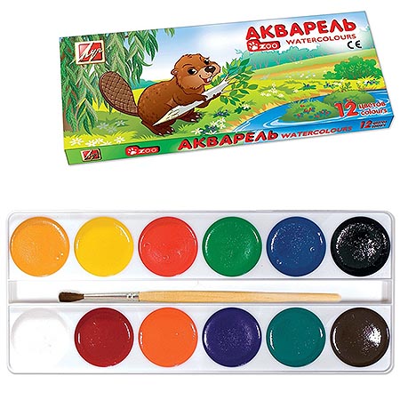 Акварель 12цв. ZOO с кистью, картонная уп. 22С1416-08