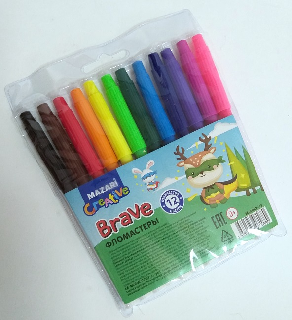 Фломастеры 12цв. " BRAVE" ПВХ невент.к. М-5087-12