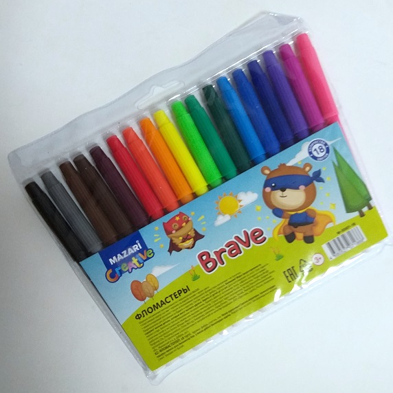 Фломастеры 18цв. " BRAVE" ПВХ невент.к. М-5087-18