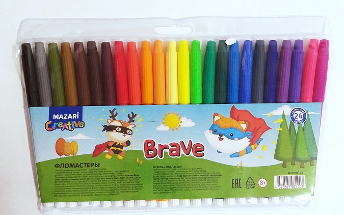 Фломастеры 24цв. " BRAVE" ПВХ невент.к. М-5087-24