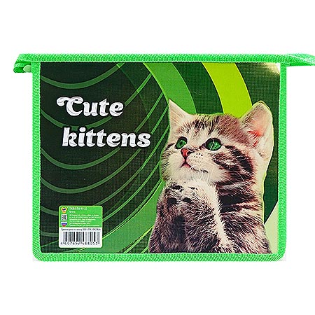 Папка А5 "Котята", молния сверху фольгированный картон ПМ-А5-22